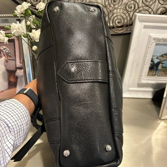 Black Pebbled Leather Top-Handle Tote - Picture 14 of 14